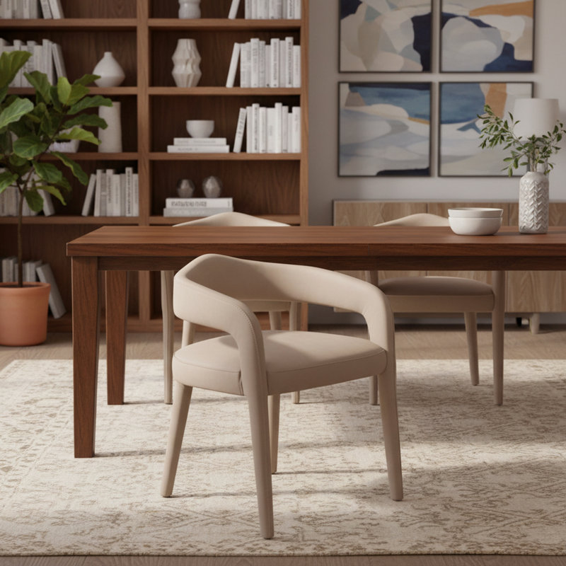 Modern Faux Leather Dining Chair, Set of 2, Beige