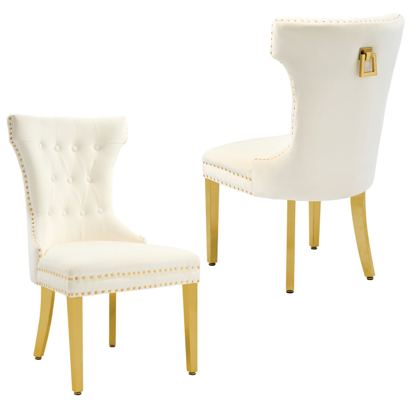 Fauteuil à oreilles Haikey, Beige, Or