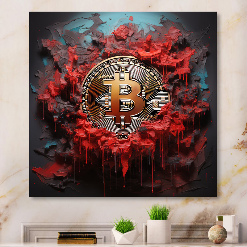 «Red Bitcoin Crypto monnaie II» - art mural en métal à la mode, H 36 po x l 36 po x P 1,5 po