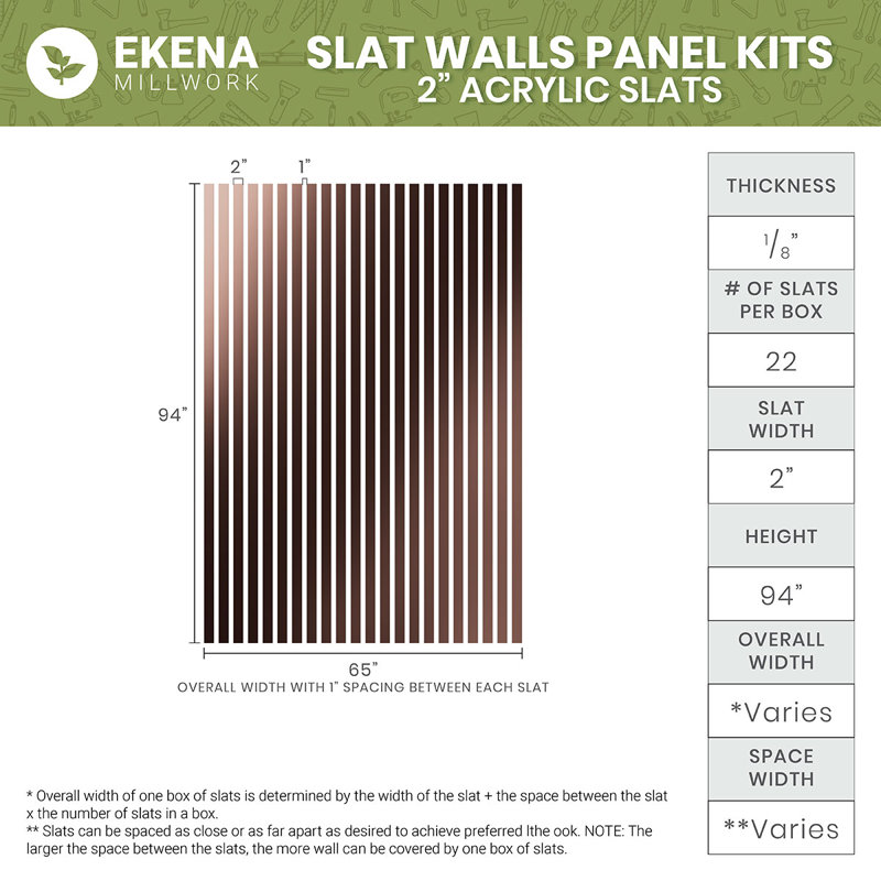 Adjustable Acrylic Slat Wall Panel Kit, 94" H x 44" W, Gold Mirror