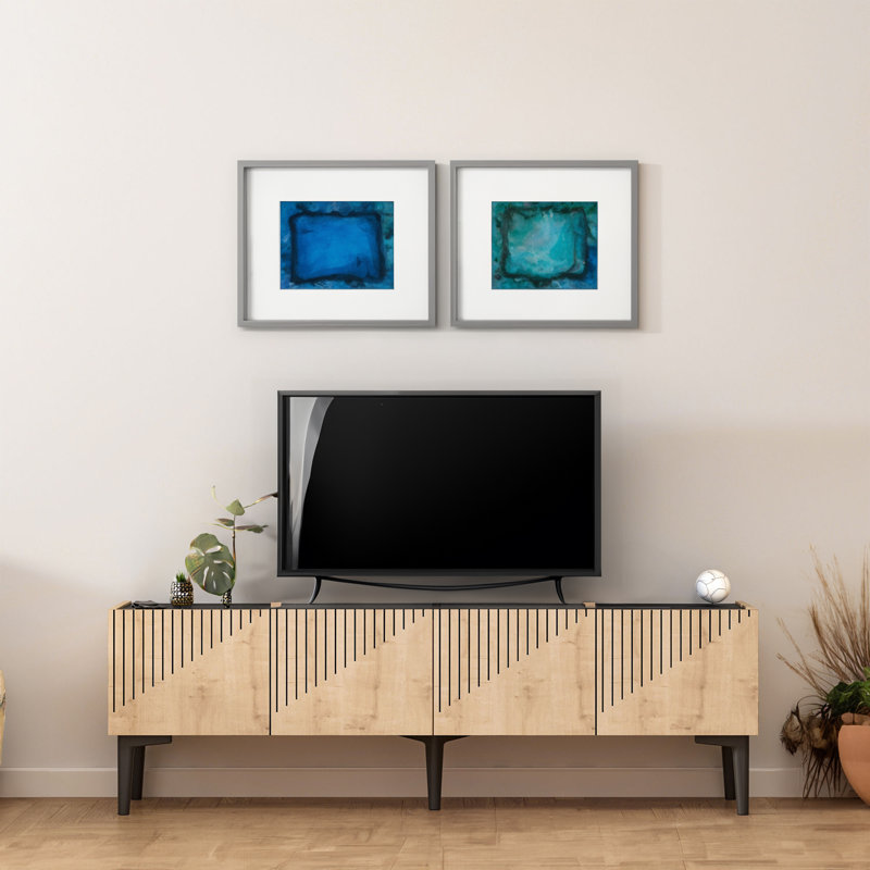 Meuble télé moderne avec de nombreuses tablettes, chêne saphir et marbre noir, 60,6 po x 17,7 po x 14,6 po | 100% panneau de particules enduit de mélamine, épaisseur: 0,7 pouce | Parfait pour les salons élégants et les espaces de divertissement