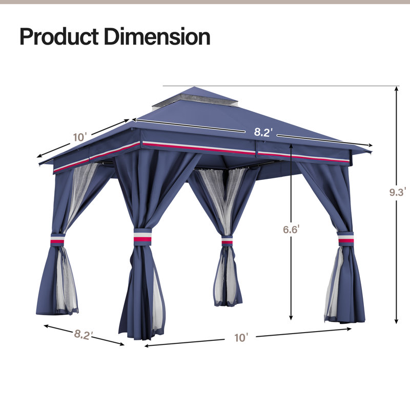 Pavillon de jardin en acier, Bleu classique, H 111,6 po x l 120 po x P 120 po