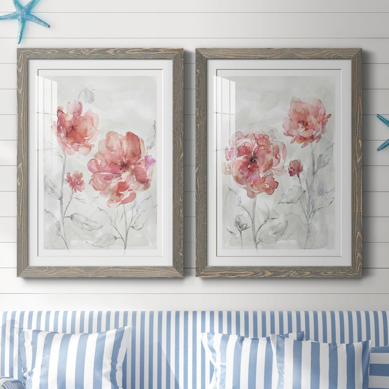 «Blush Botanical I», ensemble de 2 reproductions d'art, Blanc, H 44 po x l 31 po x P 1 po, Cadre en papier gris