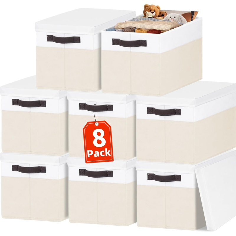 Large Closet Organizer Bins with Lids 8 Pack - Nursery Storage Baskets for Shelves Bedroom Dorm