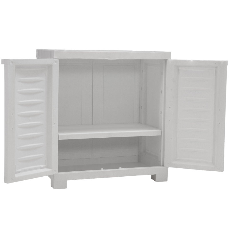 Adjustable 25.5" Plastic 1-Shelf Freestanding Garage Storage Cabinet, Speckled White