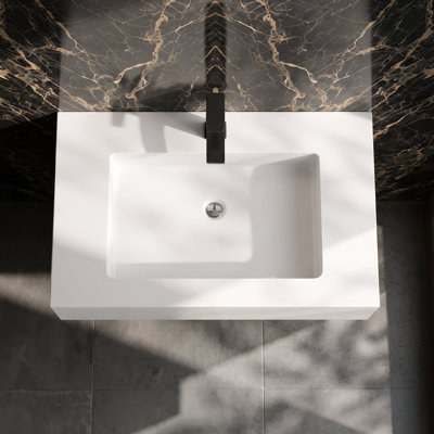 30 in. Wall-Mounted Stone Resin Bathroom Sink in White