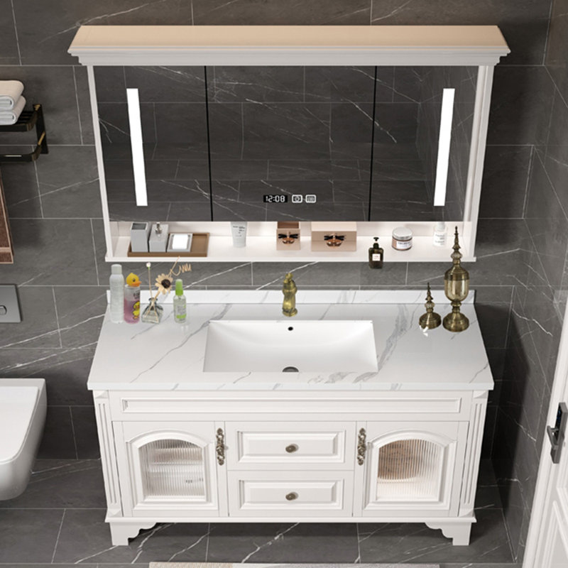 Armoire de salle de bain simple de style chinois, H 32,7 po x l 51,2 po x P 21,7 po, Blanc