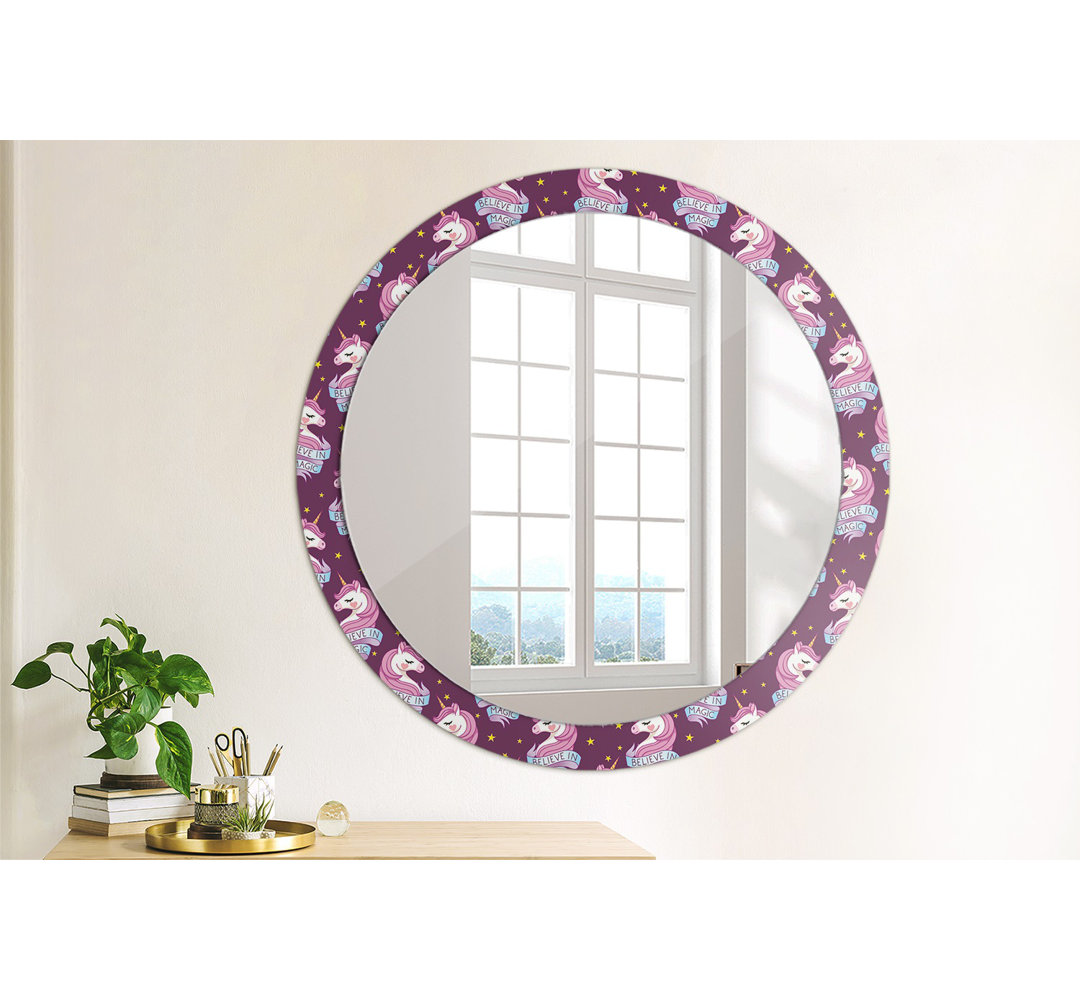 Huldar Round Glass Framed Wall Mounted Accent Mirror in Purple/Pink