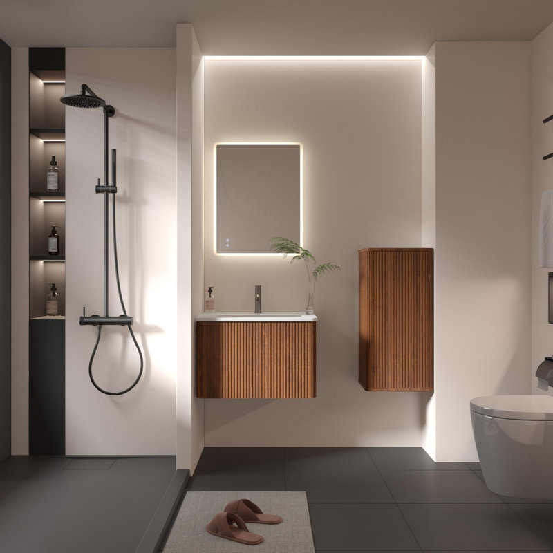 Striped Walnut Bathroom Floating Side Cabinet