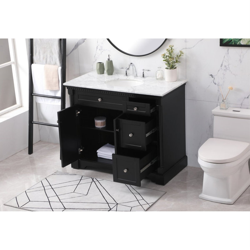 42'' Single Bathroom Vanity with Marble Top, Black