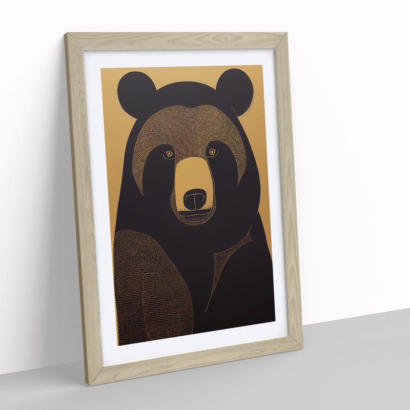 Traditional Bear No.2 Abstract - Wall Art, 66cm H x 48cm W, Oak Framed, White