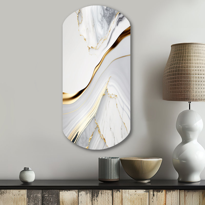 «Sofyan Abstract Geode Waves Grey IV», impression murale abstraite asymétrique en métal, cylindre gris