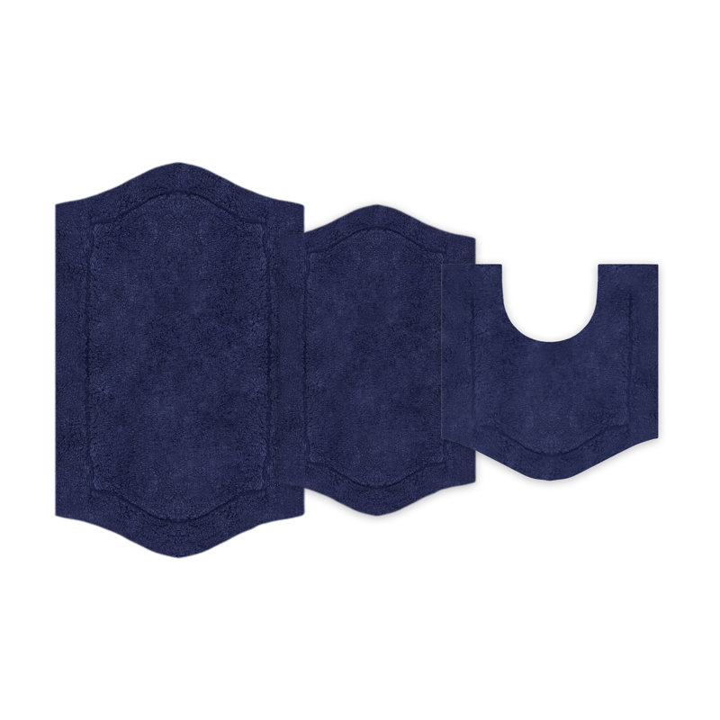 Morissette 100% Cotton Bath Rug, Non-Slip, Quicky Dry, Machine Washable, Absorbent - 3 Piece Set, Marine