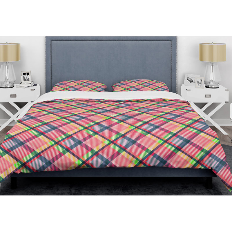 Ensemble de housse de couette Tartan al Texture I Mid-Century, Housse de couette très grand + 2 taies décoratives