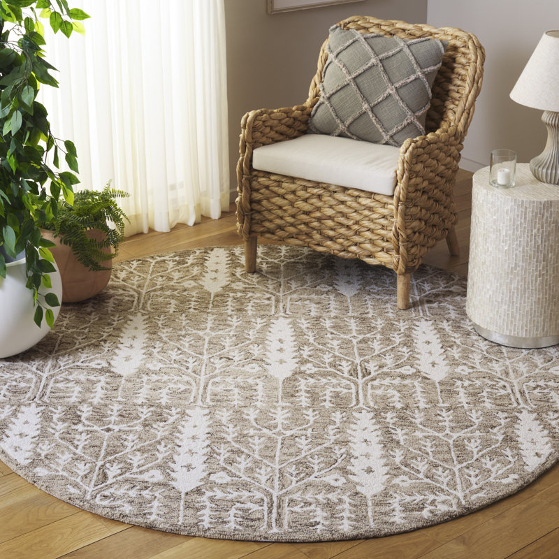 Jardin 852 Hand Tufted Wool/Cotton Vintage Look Rug in Light Brown/Ivory, Round 6'