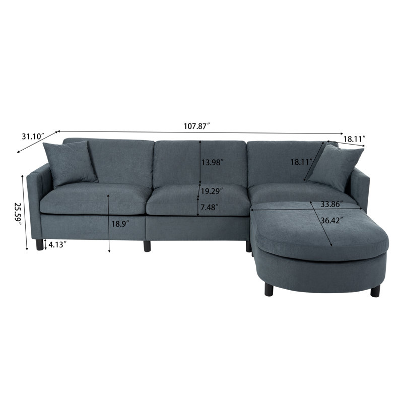 Canapé de 107,87 po avec repose-pieds mobile et pochette de rangement, Gris foncé