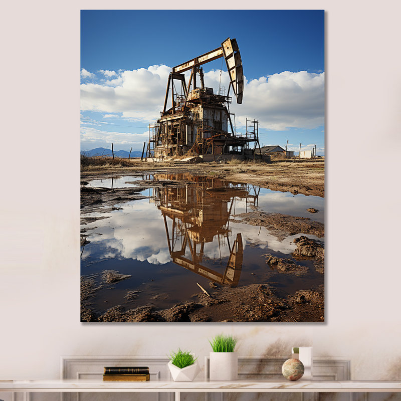 «Oil Drilling Rig Fields Horizon I», reproduction sur toile, H 32 po x l 24 po x P 1 po, Toile tendue