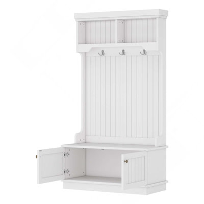 Hall Tree With Storage Shoe Bench For Entryway And Hallway, 4-In-1 Design Coat Racks With Hooks For Living Room
