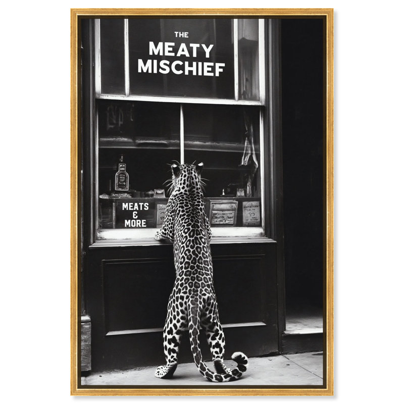 Oliver Gal Meaty Mischief Cheetah - Framed Acrylic Glass Wall Art, Gold, 37" H x 25" W