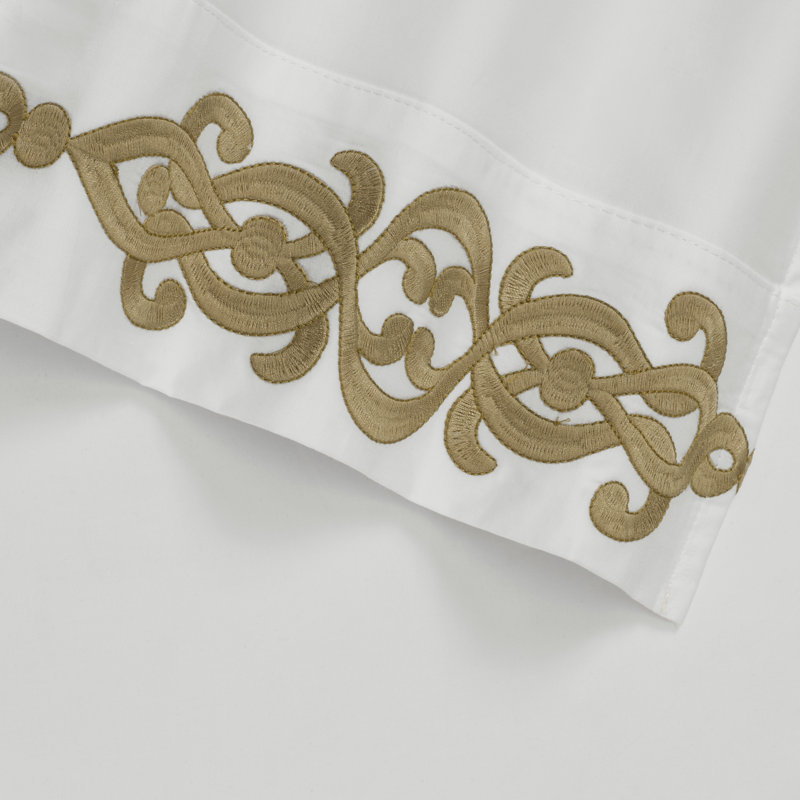 King Gold Cotton Embroidered Floral Pillow Cover Set