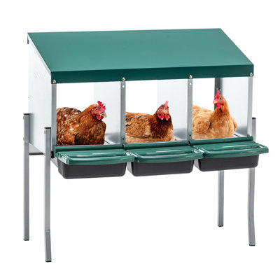 3 Chicken Nesting Boxes With Legs And Lid For Outdoor Coop On Farm Yard, Triple Private Spaces To Boost Egg Yield Quality, 3-Egg Gravity Roll Setup Rapid Secure Retrieval, All-Weather Airflow Design,
