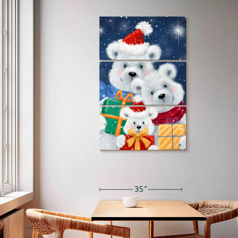 Famille d'ours polaires avec cadeaux Lelend, H 65 po x l 42 po