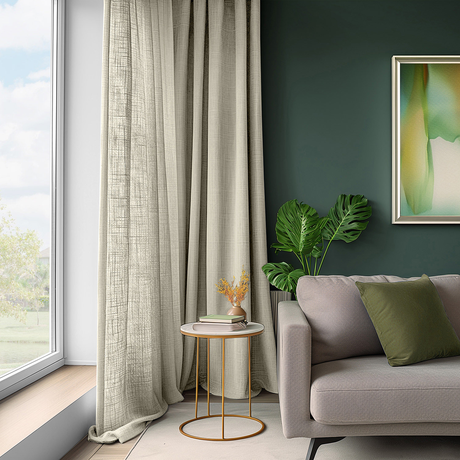 Farmbry Faux Linen Curtain Panel Set, Beige, 50" W x 108" L