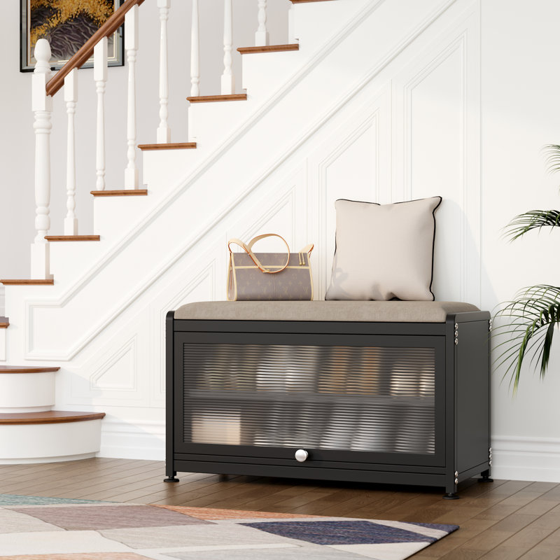 6 Pair Shoe Storage Bench, Black