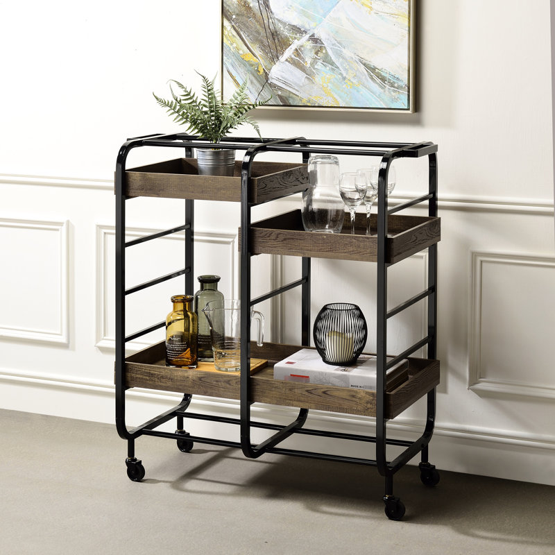 Chariots de cuisine modernes avec 3 plateaux réglables - Chariot de service au fini noir et brun