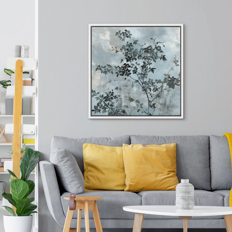Tree Branch Leaves Abstract Background, 16" H x 16" W, White Floater Frame
