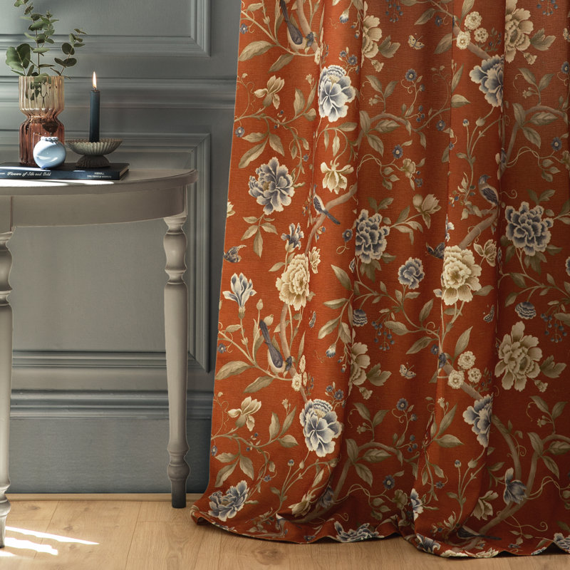 Porcelain Garden Room Darkening Curtain Panel Pair, Orange, 46.06cm Width x 137cm Drop