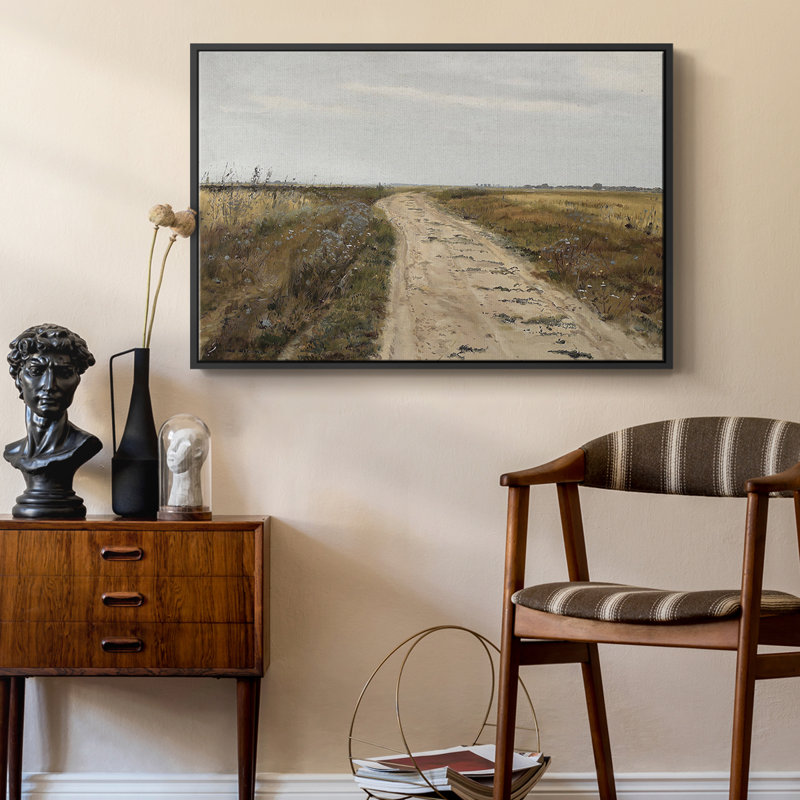 Paysage rétro - IL - Toile tendue avec châssis, Toile avec cadre flottant noir, H 27 po x l 41 po x P 2 po