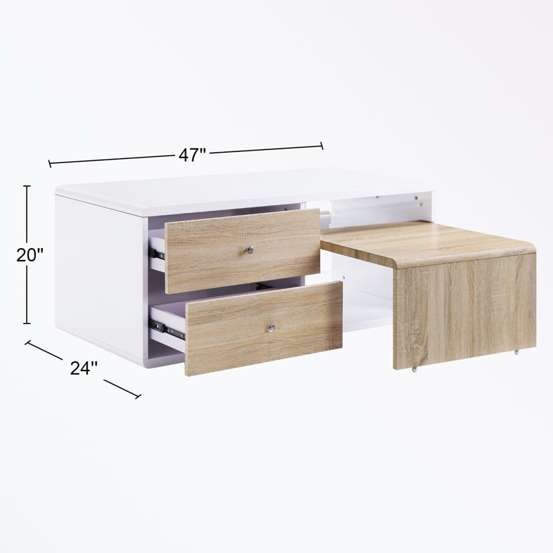 Table basse rectangulaire avec table coulissante et 2 tiroirs