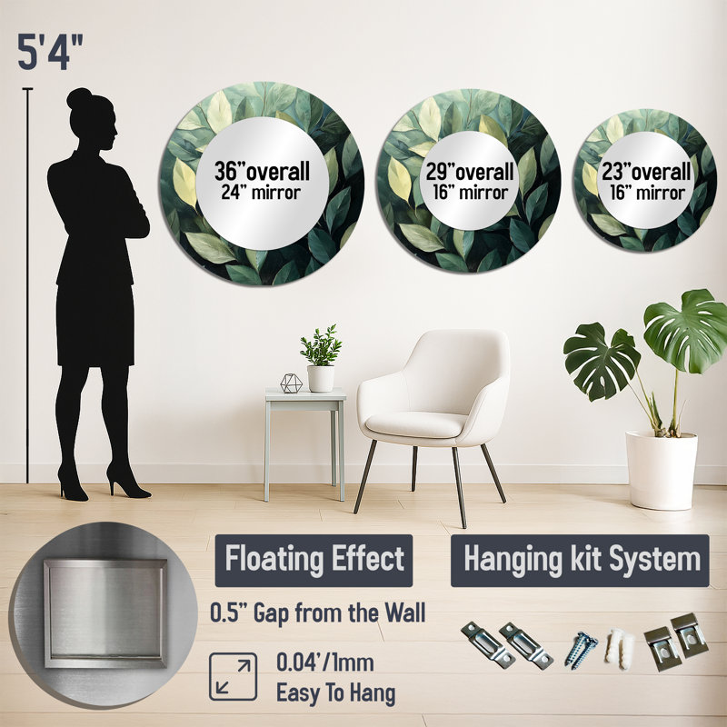 Olive Green Leaves Foliage Collage I - Floral Mirror Wall Decor - Printed On Metal, 29" x 29"