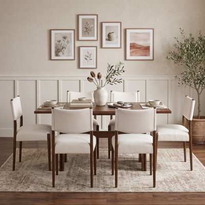 Farmhouse 7-Piece DiningTable Set with Rectangular Table and 6 Upholstered Chairs