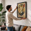 Lion in Ink and Gold Japandi - Framed Print-697420811-697420917