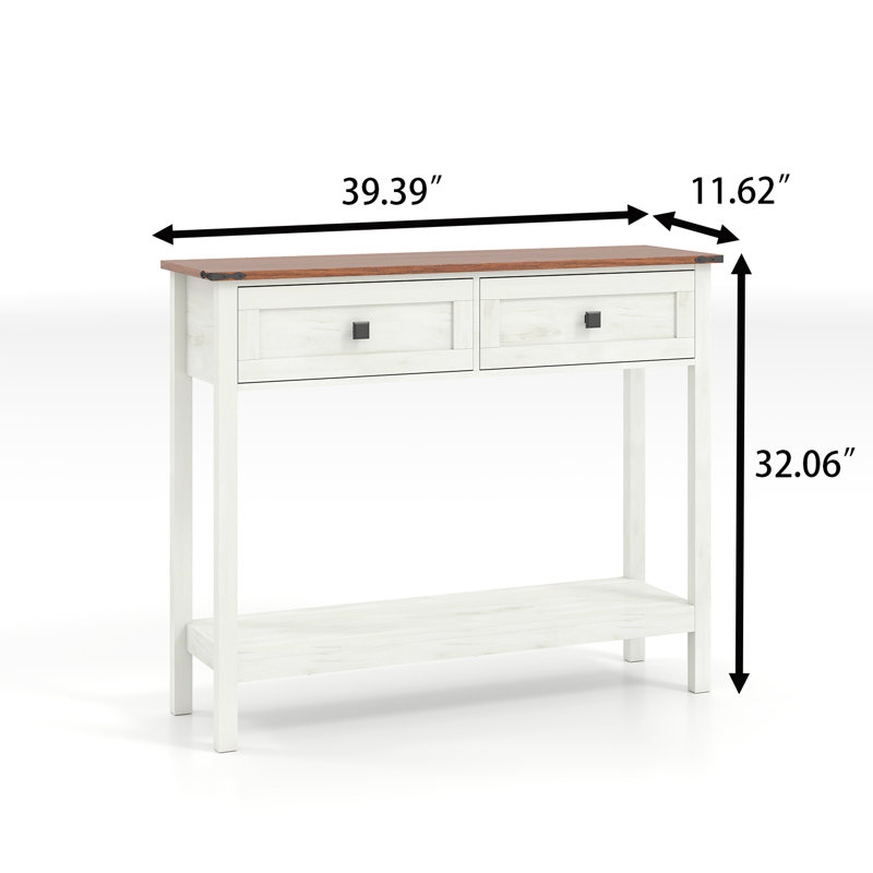 Rustic Console Table entry table console table with drawers, Bottom Shelf, and Anti-Tip Kit, Antique White