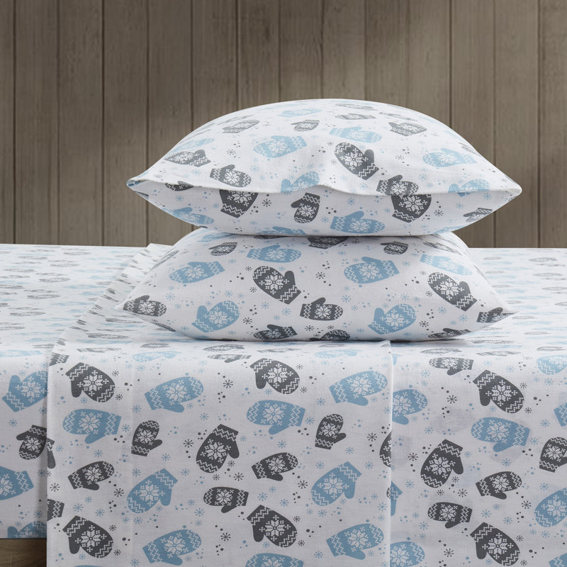 100% Cotton Guest Room Sheet Set Case Pack, Twin Sheet Set + Fitted Sheet + Pillowcase, Blue, Mittens