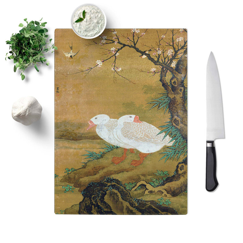 Tempered Glass Two Geese by Lu Ji Chopping Board, 20 cm W x 28.5 cm L