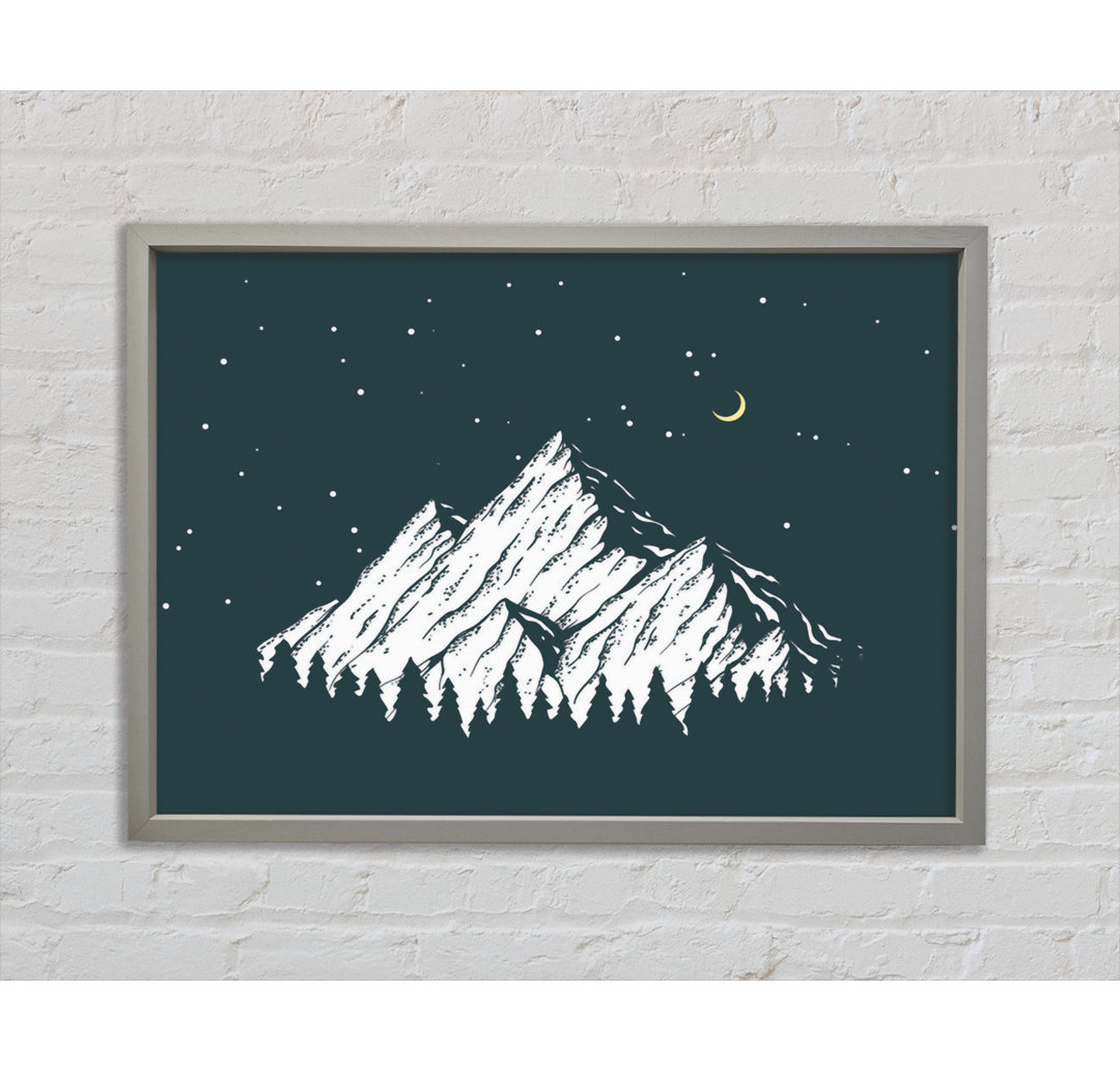 Bergkette bei Nacht und Mond - Einzelbildrahmen Kunstdrucke auf Leinwand