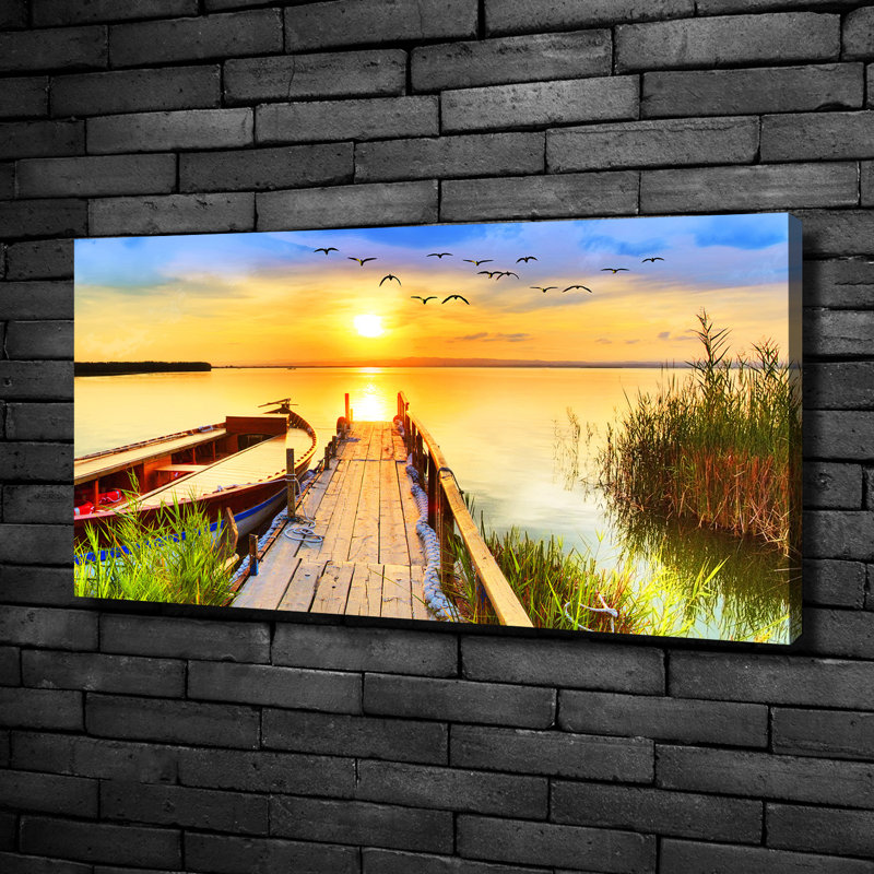 Boat And Pier - No Frame Print on Canvas, 50cm H x 100cm W, No Frame