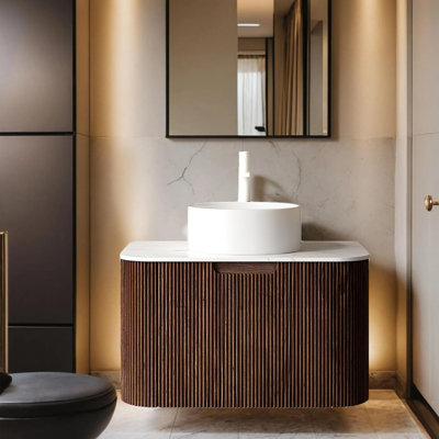 Floating Bathroom Vanity with Sink, Ceramic Basin and Marble Top, Large Drawer, Pre-Assembled
