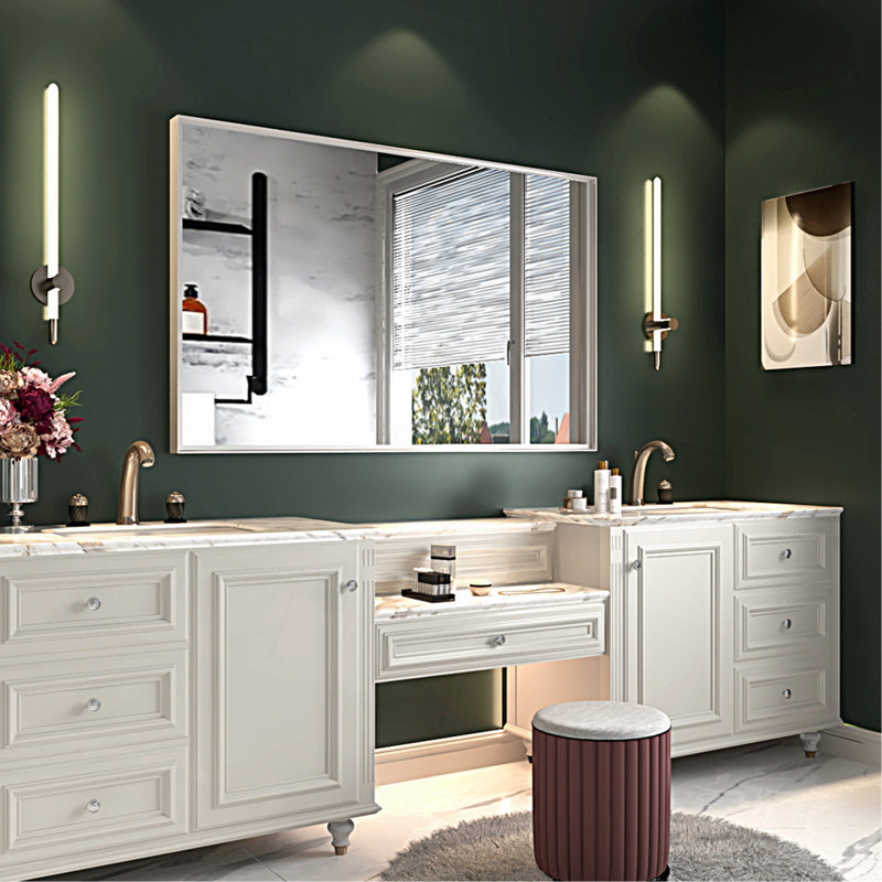 Glossy Black Bathroom Mirrors For Wall Wall Mounted Hanging Plates Mirror Farmhouse Mirror Modern Metal Framed Rectangular Mirror, Decorative Square Corner Mirror(Horizontal & Vertical)