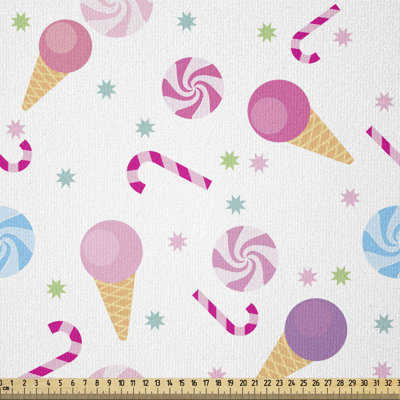 Tissu de crème glacée Ambesonne par The Yard, motif de bonbons avec des cornets de crème glacée et des étoiles à bonbons