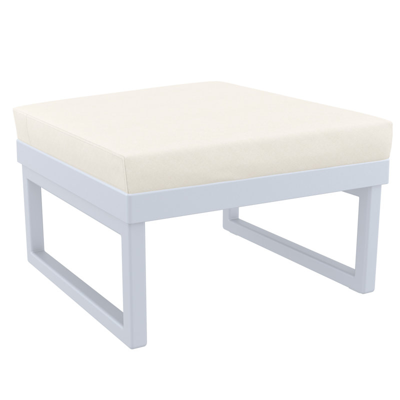 Repose-pieds d'extérieur avec coussin Lane, Toile Sunbrella® naturel, Argenté / Gris