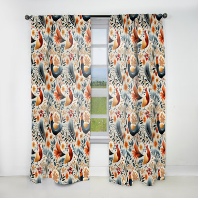 Country Charm Red Rooster Pattern I - Casual Curtain - Velvet Room Darkening - 1 panel