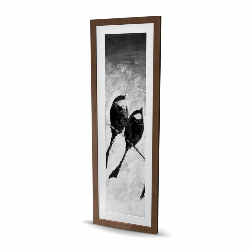 Five Birds Perched - Black & White Framed Matted Print Decor
