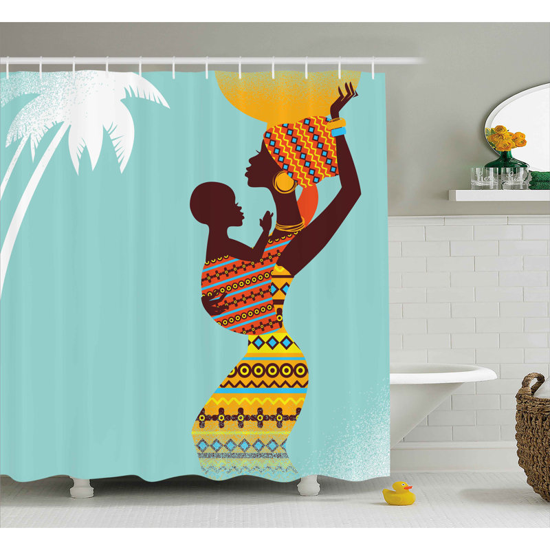 Rideau de douche simple à imprimé père à motif ethnique africain Houston, H 75 po x l 69 po
