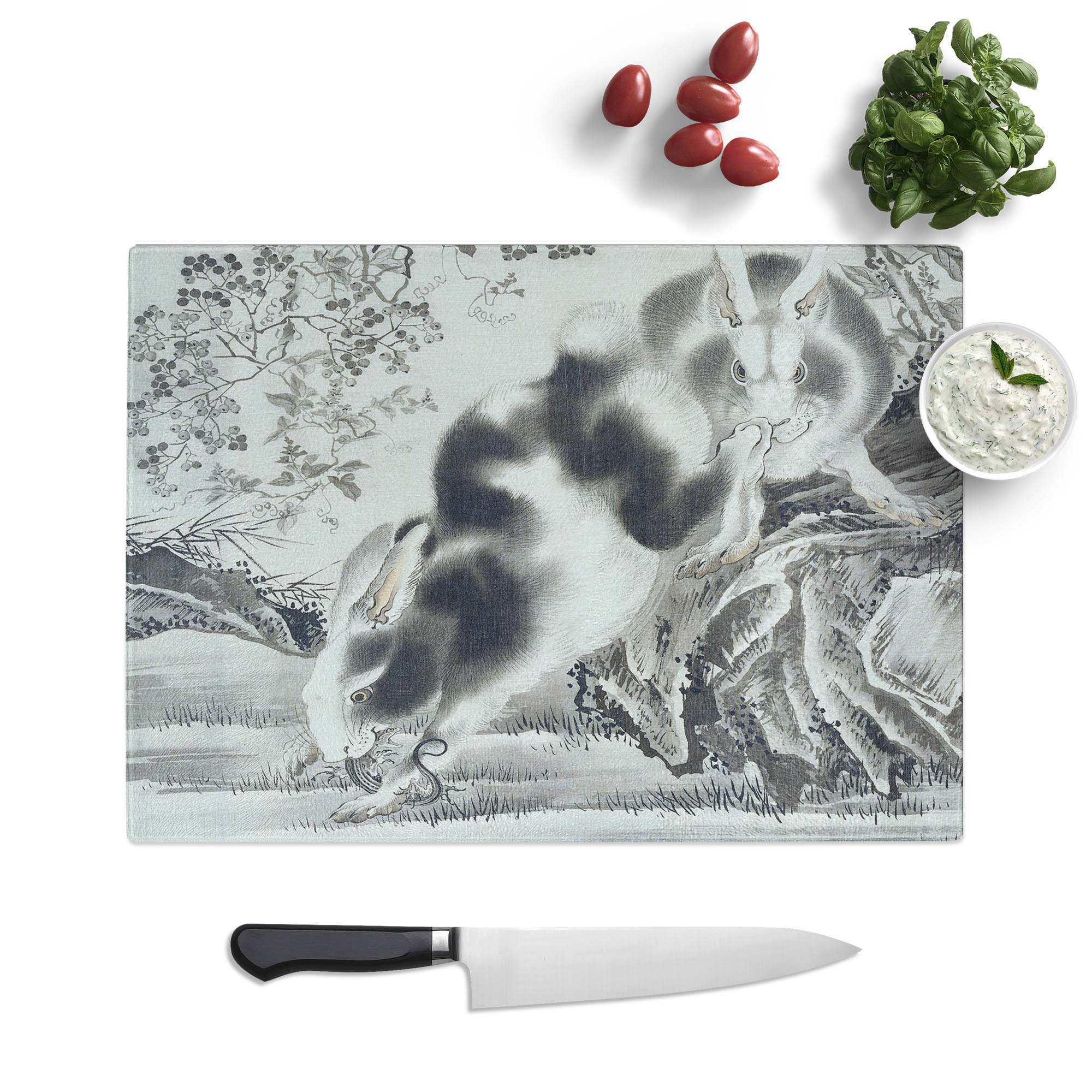 East Urban Home Tempered Glass Rabbits Hunting by Kawanabe Kyosai ...