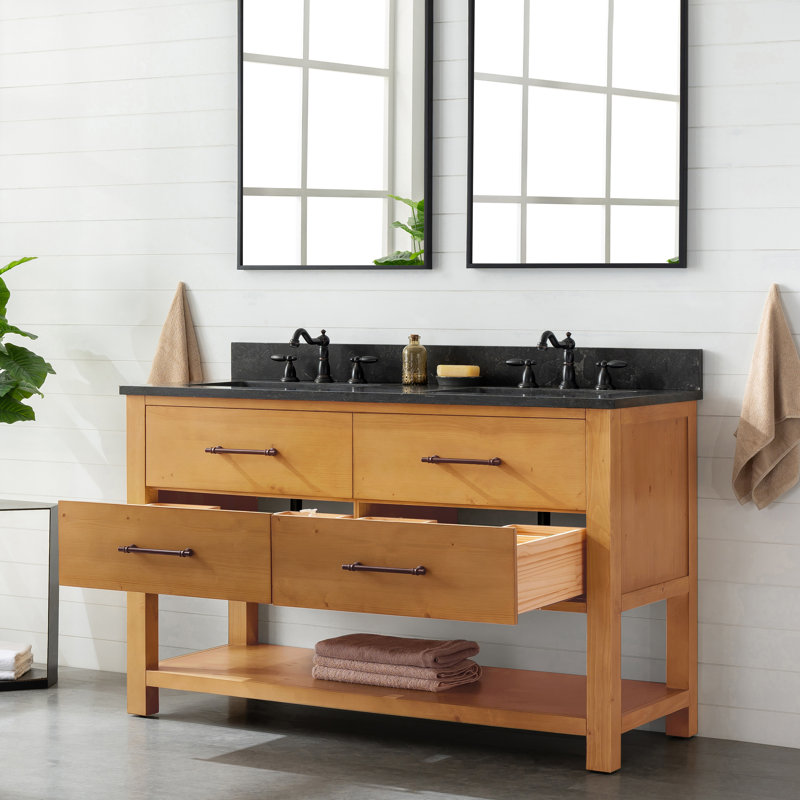 Meuble-lavabo double 54 po Keri, Naturel / Noir antique